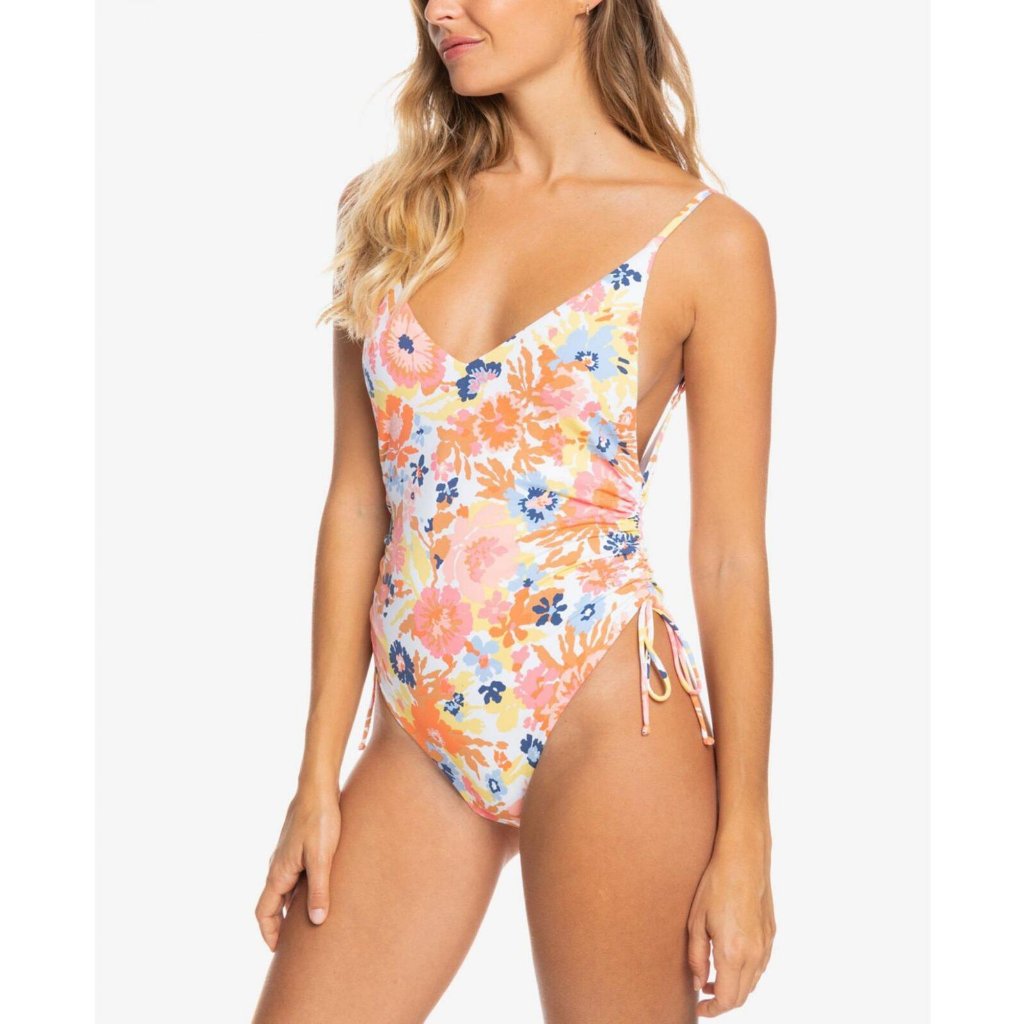 Nwt Roxy Beach Ruched-Side One-Piece Swimsuit Erjx103484 Xs White Floral Escape
